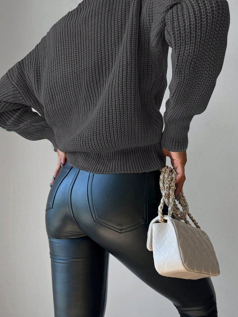 Kadın Uzun Kollu Düğme Detay Triko Bluz