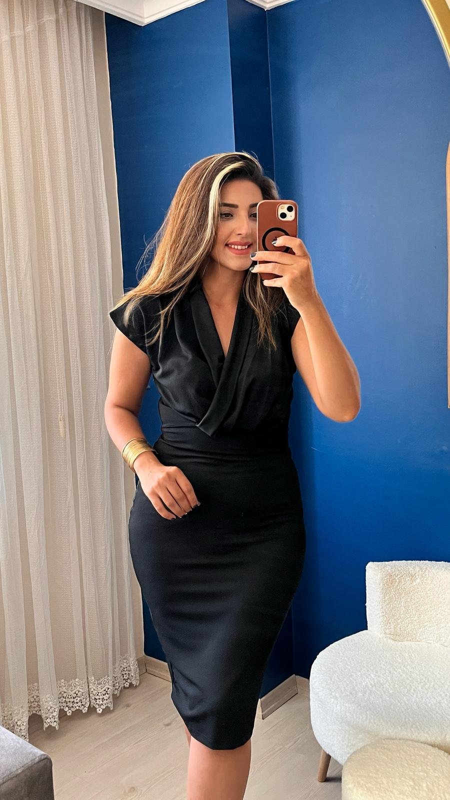 Kadın Kısa Kollu Kruvaze Yaka Krep Elbise (Kemersiz)