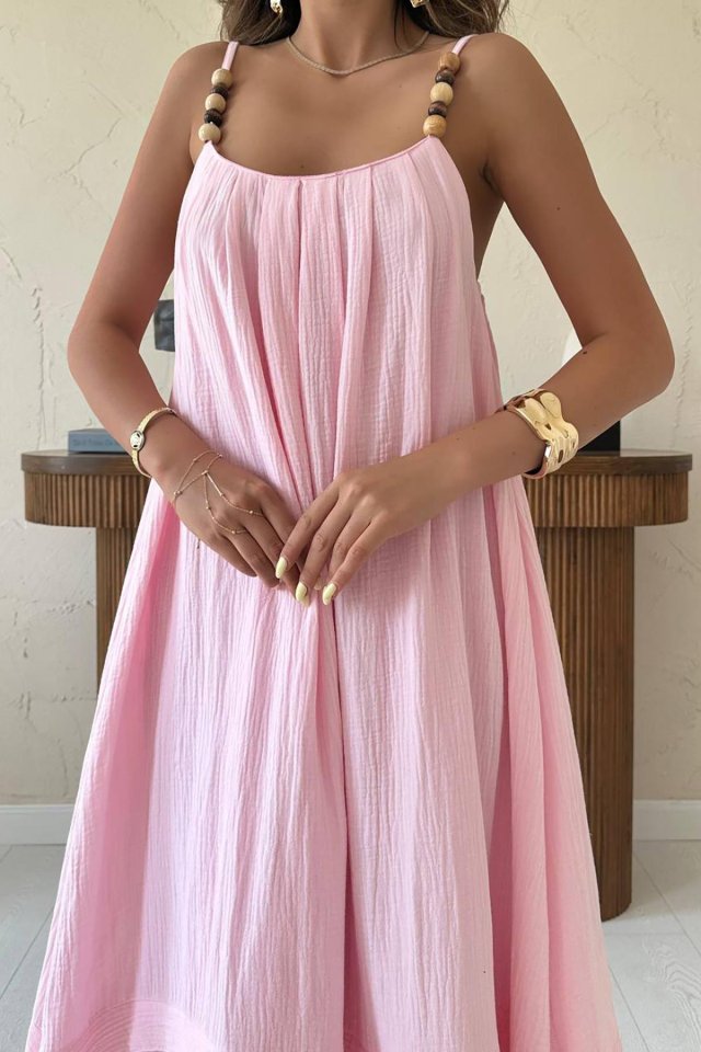 Pudra Askılı Müslin Elbise