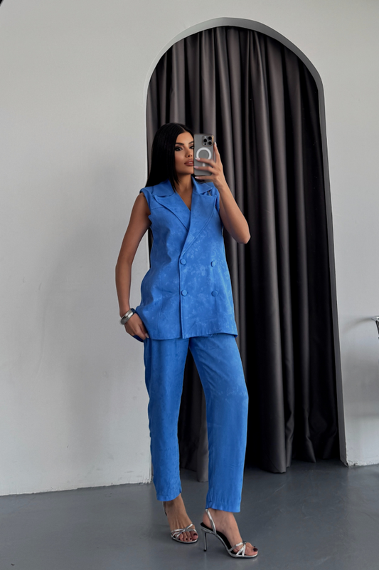 JAKAR KUMAŞ YELEK - PANTOLON TAKIM - Mavi