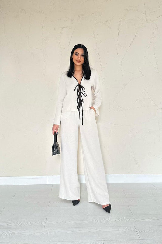 Bej Fiyonklu Keten Takım