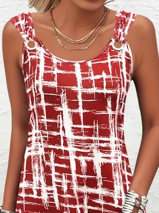 Kadın Askılı Kuş Gözü Detaylı Desenli Süprem Elbise