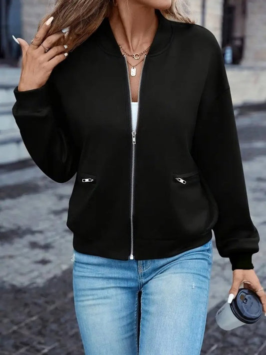 Kadın Uzun Kollu önden Fermuarlı Cepli Modal Ceket