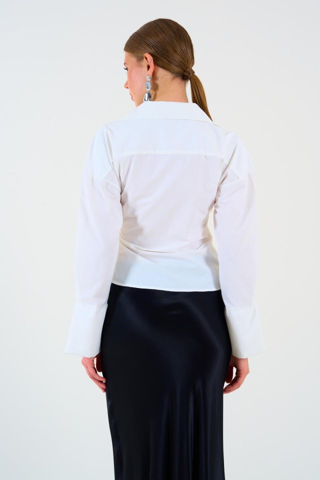 Düz Yandan Bağlamalı Gömlek - Ekru