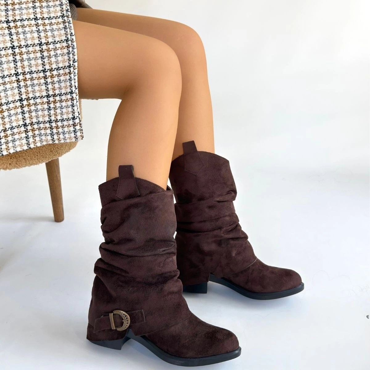 Canty Kahverengi Süet Körüklü Topuklu Çizme