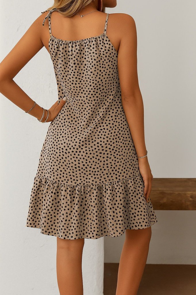 Kadın Boyundan Askılı Desenli Fırfırlı Süprem Elbise