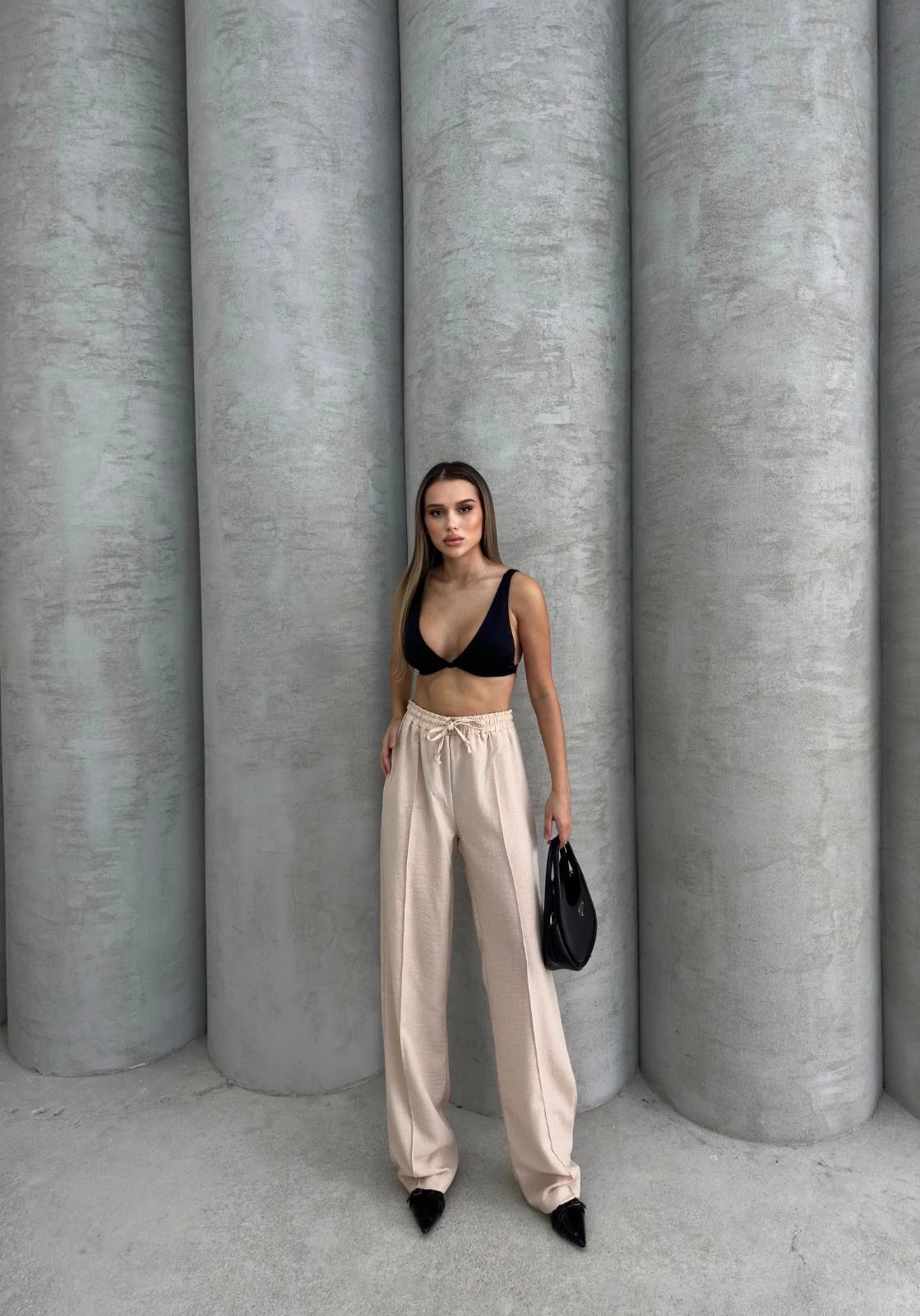 Çımalı keten pantolon