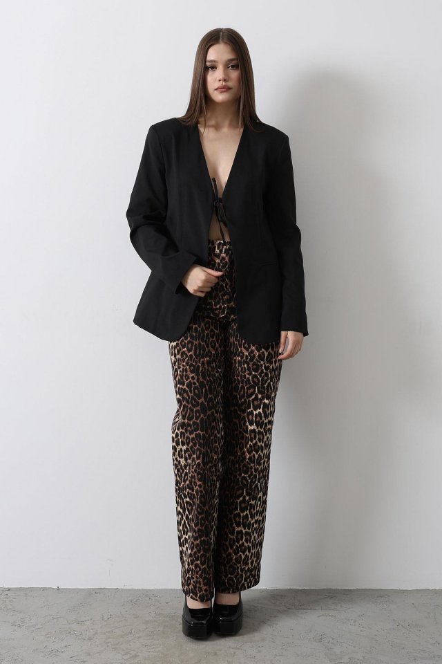 Önü Bağlamalı Blazer Ceket - Siyah