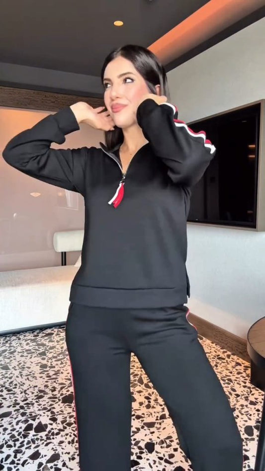 Kadın Uzun Kollu Fermuarlı Viskon Iki Iplik Bluz Ve Pantolon Ikili Takım