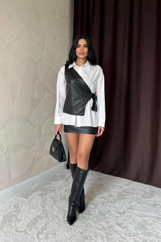 Beyaz Yandan Bağlamalı Yelek Gömlek