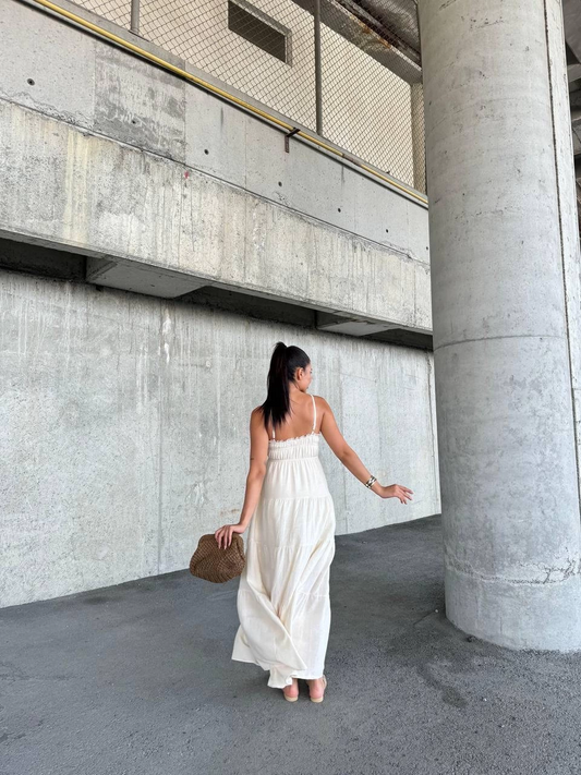 Dantelli askılı keten elbise s4310