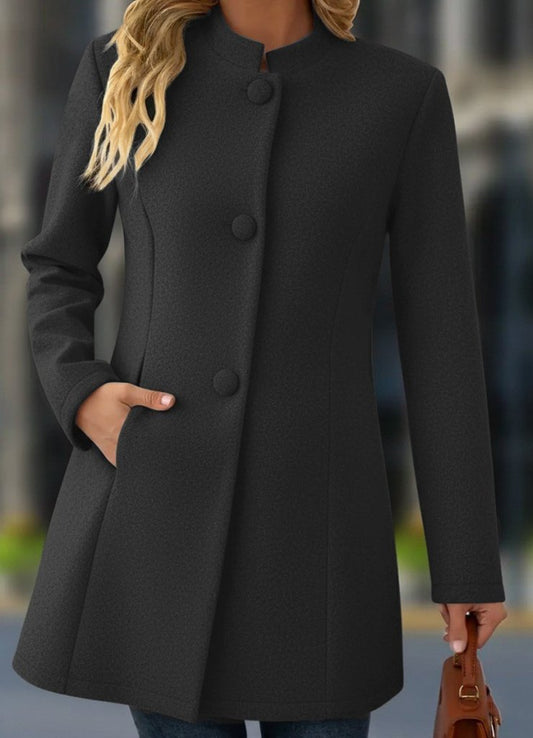 Kadın Uzun Kollu Hakim Yakalı önden Düğmeli Cep Detaylı Kısa Kaşe Kaban