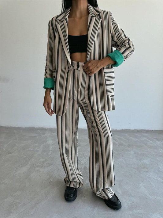 OTTOMAN ÇİZGİLİ CEKET-PANTOLON TK - Bej