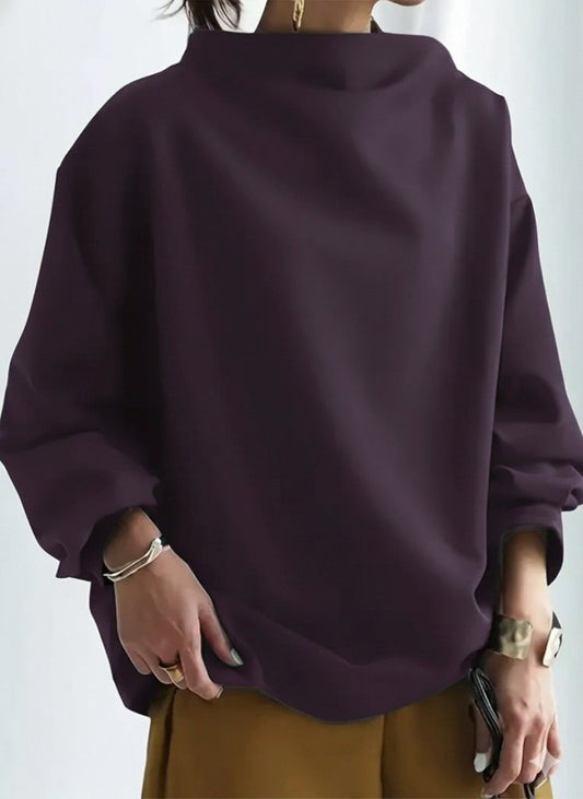 Kadın Uzun Kollu Geniş Balıkçı Yaka Modal Mürdüm Bluz