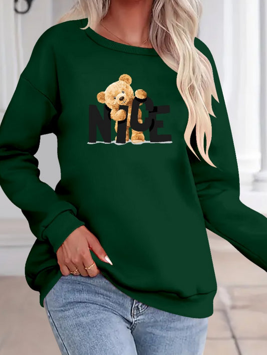 Kadın Uzun Kollu Bisiklet Yaka Viskon Iki Iplik Bluz