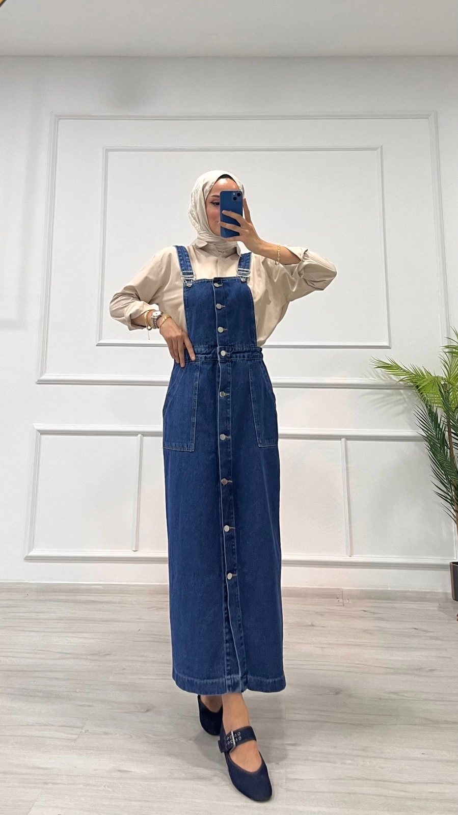 Etekli salopet enzim süper taş yıkama koyu mavi d2521