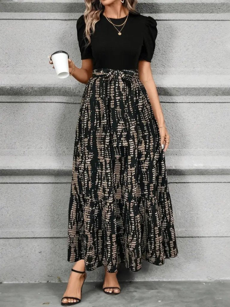 Kadın Kısa Kollu Bisiklet Yaka üst Ithal Krep Alt Süprem Maksi Boy Elbise