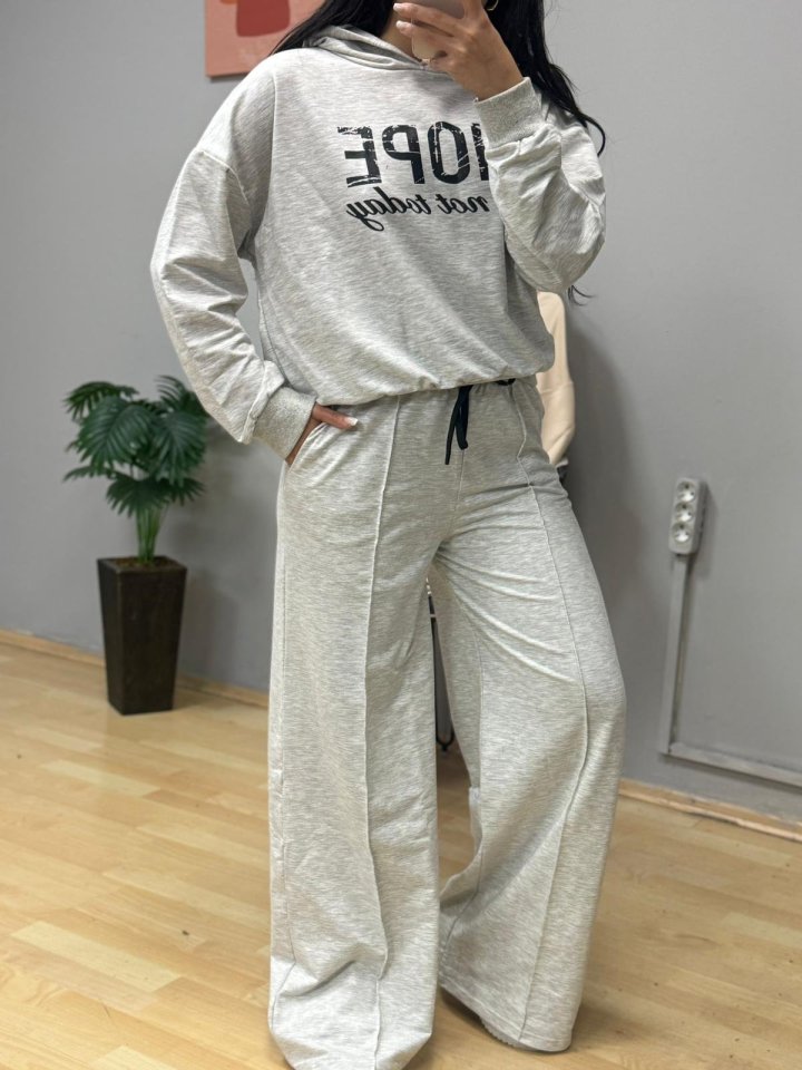 Kadın Uzun Kollu Nope Baskılı Beli Ribanalı Ikili Takım