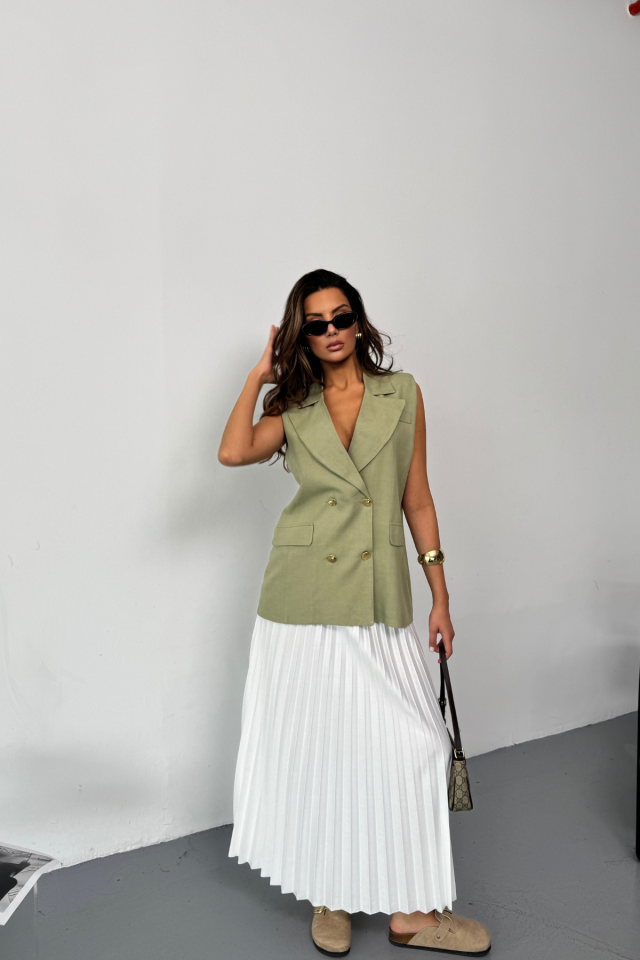 GOLD DÜĞMELİ KETEN YELEK - Yeşil