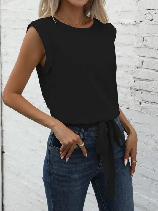 Kadın Sıfır Kol Etek Ucu Bağlama Detay Ithal Krep Bluz