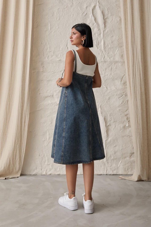 Mavi Askı Aparatlı Kot Elbise