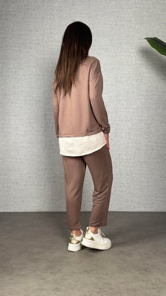 Polo Yaka Gömlek Detay Salaş Balon Pantolunlu ıkılı Takım