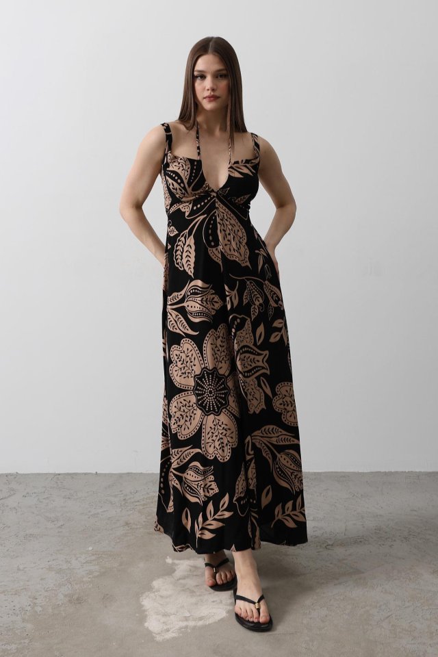 ASKILI VİSCON ELBİSE - Siyah