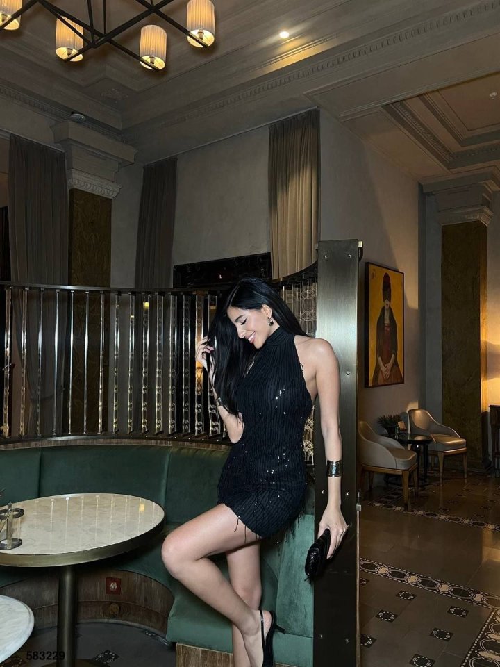 Kadın Pul Payet Kumaş Halter Yaka Mini Elbise