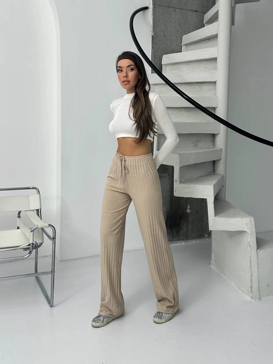 Fitilli şardonlu pantolon bej a4058