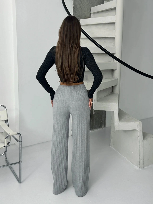 Fitilli şardonlu pantolon gri a4058