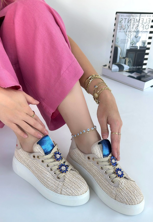 Iwer Bej Hasır Dokumalı Bağcıklı Spor Ayakkabı