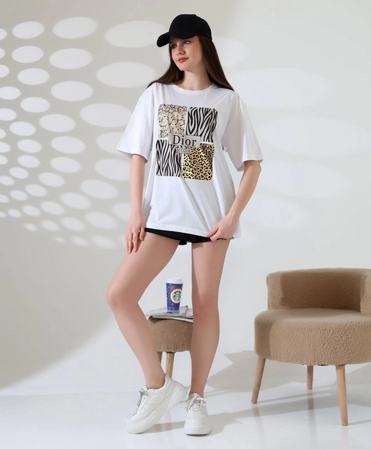 Karma desenli oversize tişört