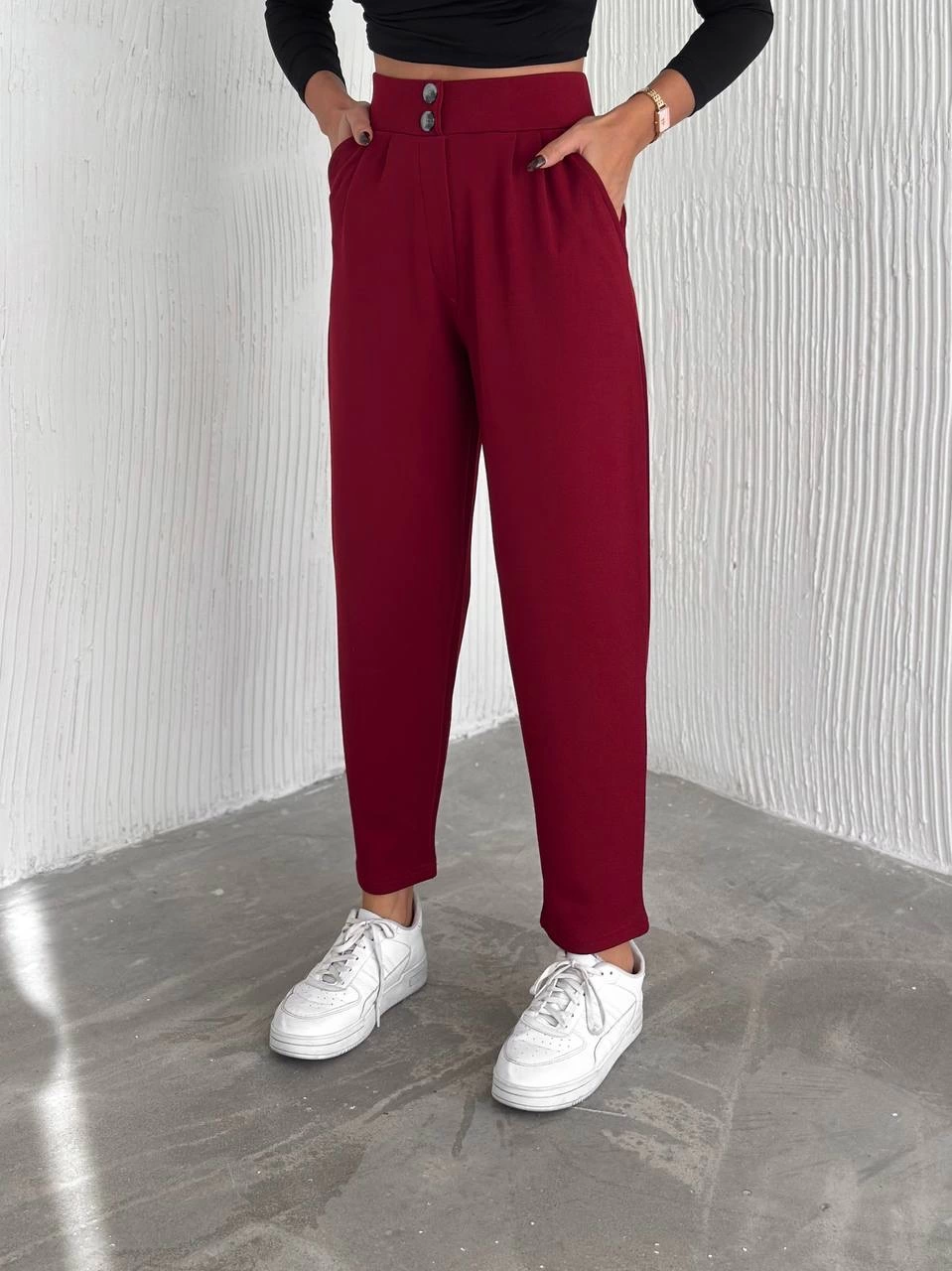 örme krep pantolon çift düğmeli