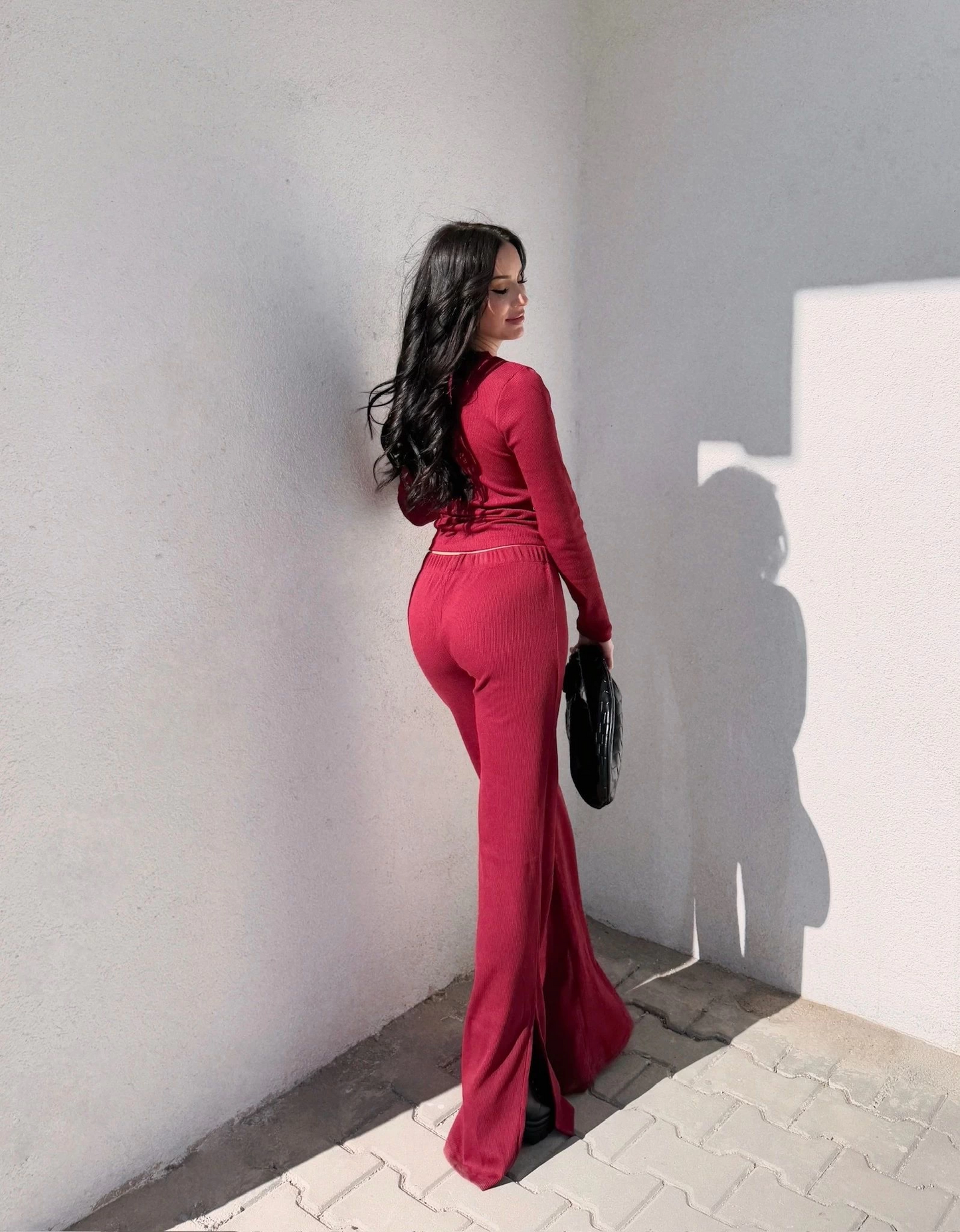 Pencereli detaylı alt üst takım bordo w3864