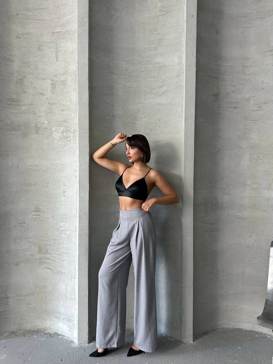 Pileli keten pantolon s255046