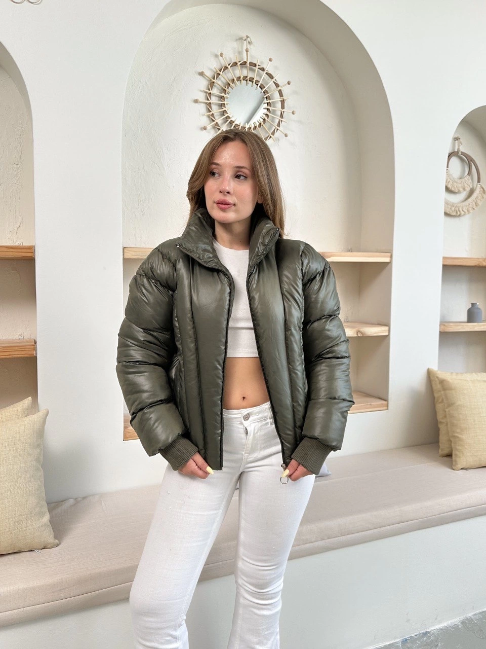 Puffer kısa mont haki st25534