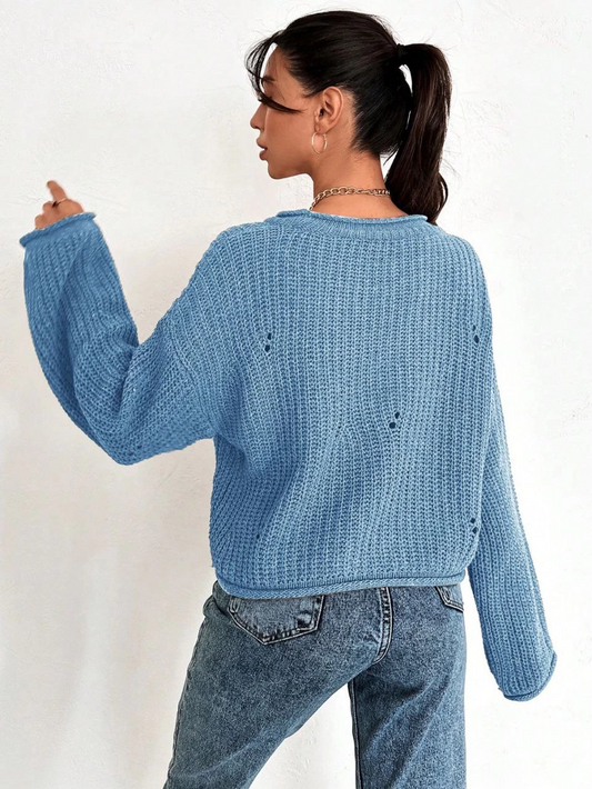 Salaş delik detaylı kazak mavi