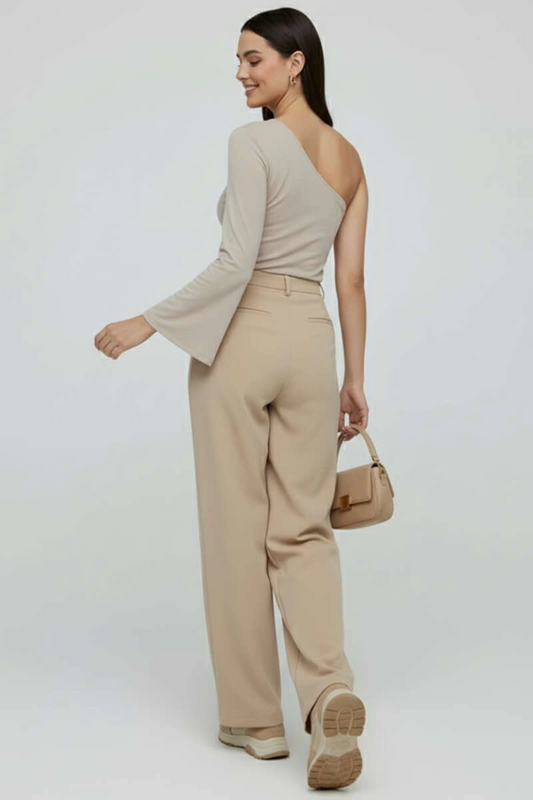 Tek Omuzlu Basic Bluz Vizon T4275