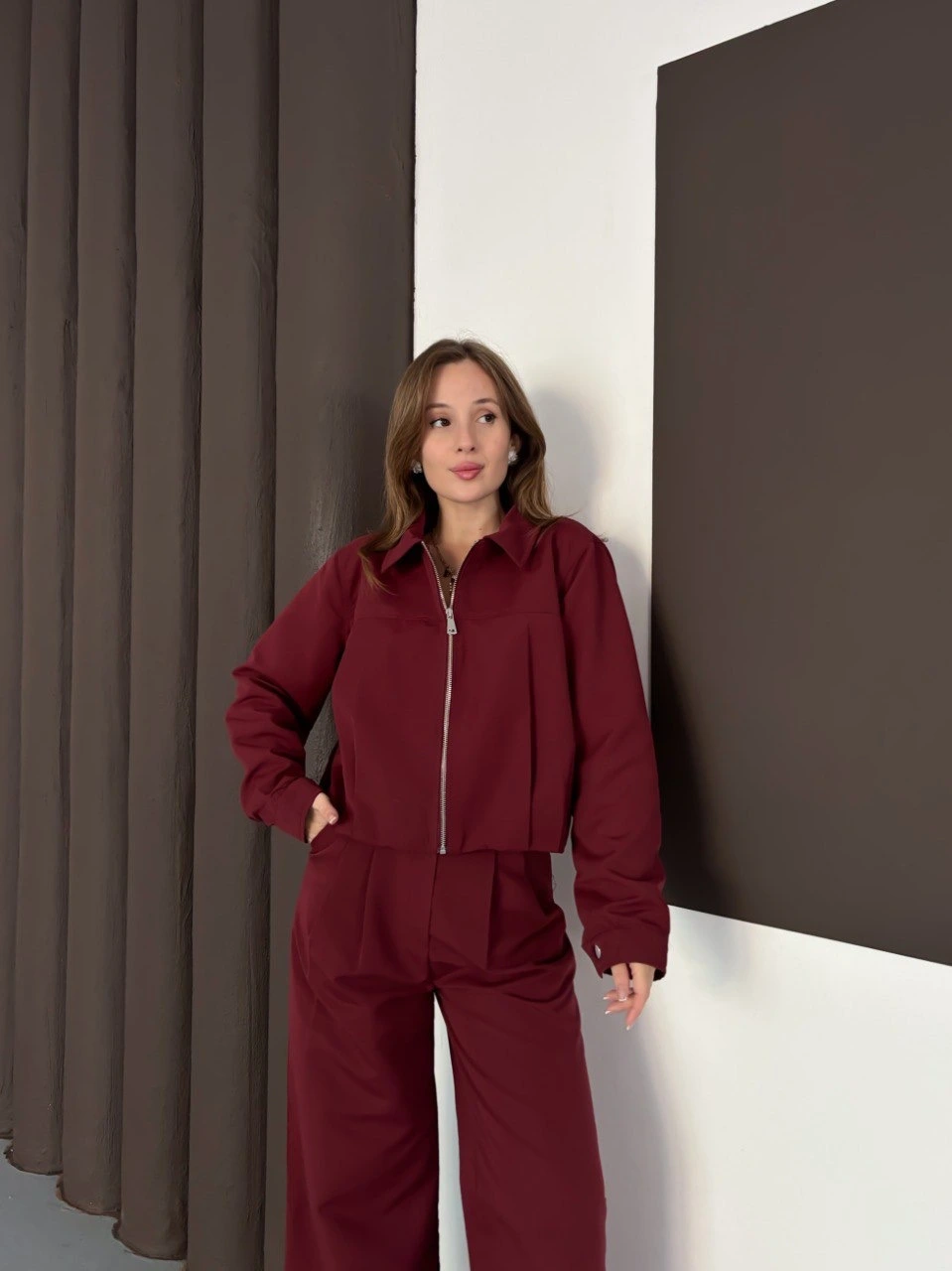 Trenç takım alt üst bordo ons