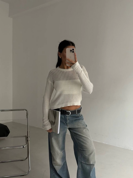 Triko transparent bluz beyaz