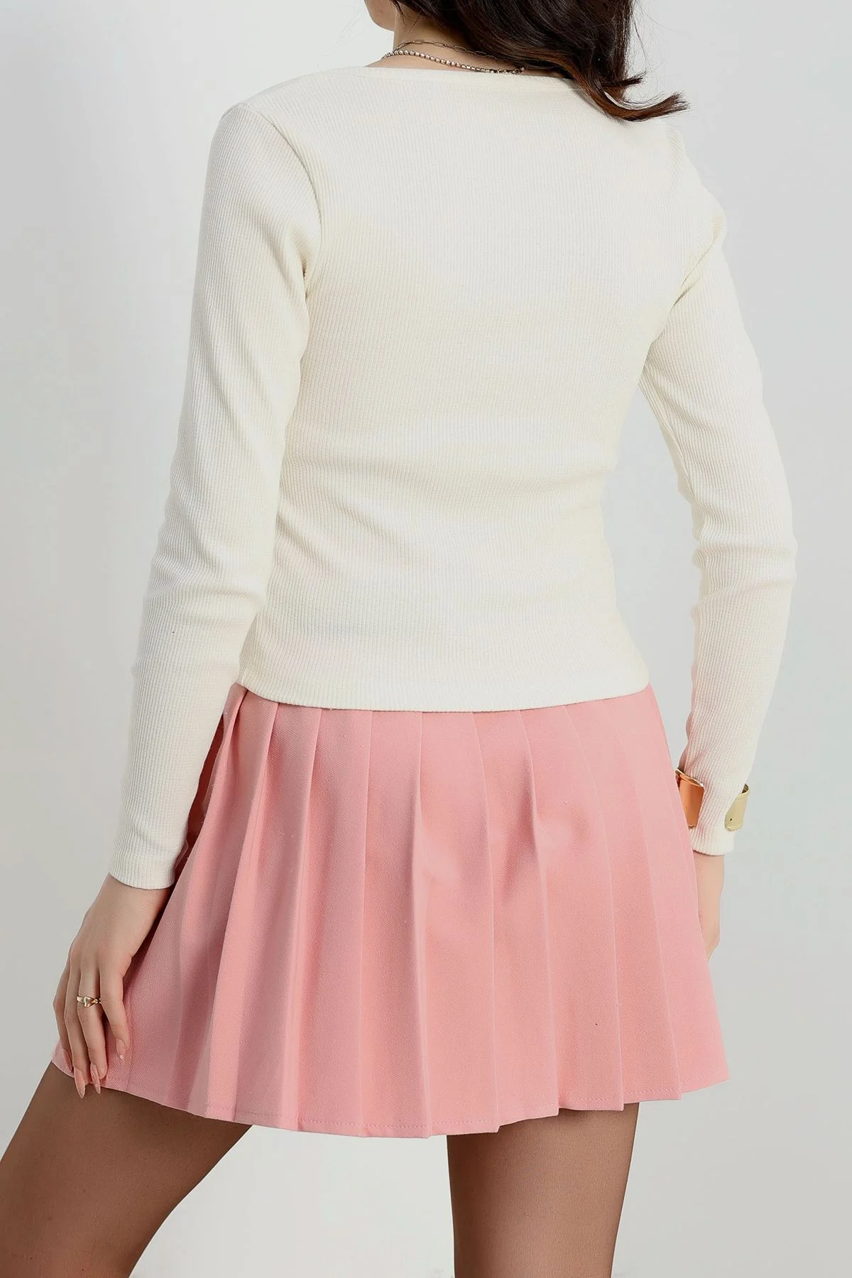 U yaka kaşkorse bluz beyaz A132