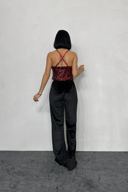 Bordo Askılı Degaje Bluz