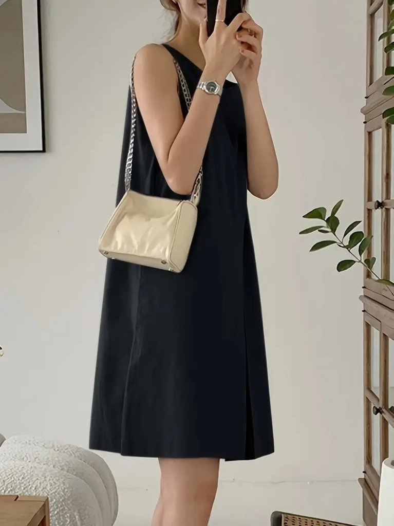 Kadın Askılı Sıfır Kol A Kesim Detaylı Ithal Krep Elbise