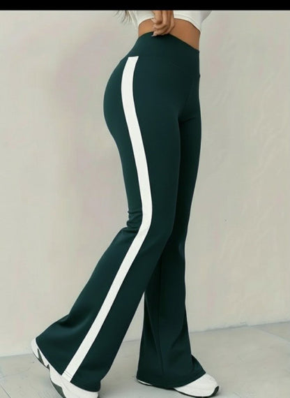 Kadın Yüksek Bel İspanyol Paçalı Yanlardan şerit Detaylı Dalgıç Tayt Pantolon