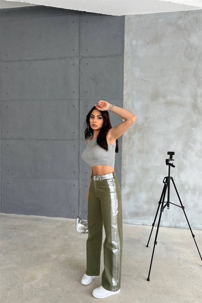 GABARDİN PALAZZO PANTOLON - Haki