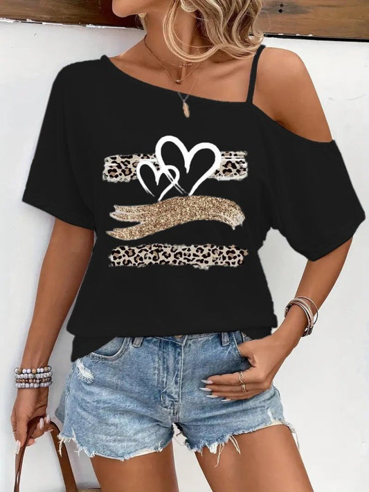 Kadın Tek Omuzu Açık Ip Askılı Baskılı Viskon Bluz