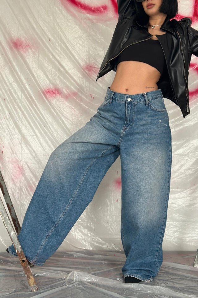 Mavi Geniş Paça Jeans Pantolon