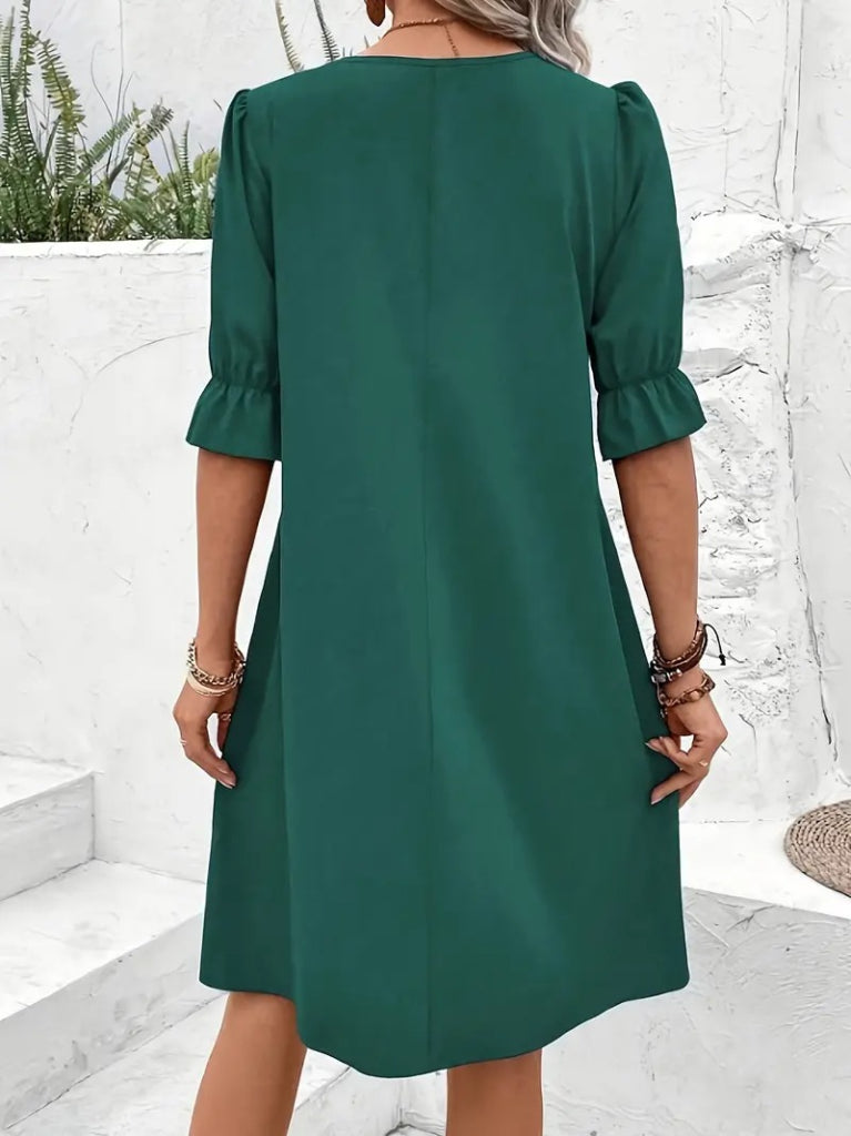 Kadın Kısa Kollu V Yakalı Salaş Janjan Krep Elbise