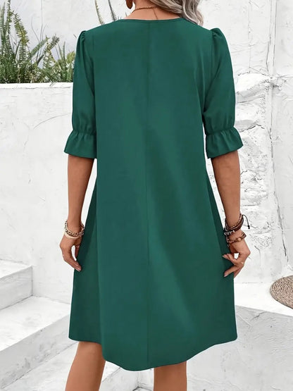 Kadın Kısa Kollu V Yakalı Salaş Janjan Krep Elbise