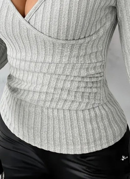 Kadın Uzun Kollu Kruvaze Yakalı Incili şardonlu Kaşkorse Bluz